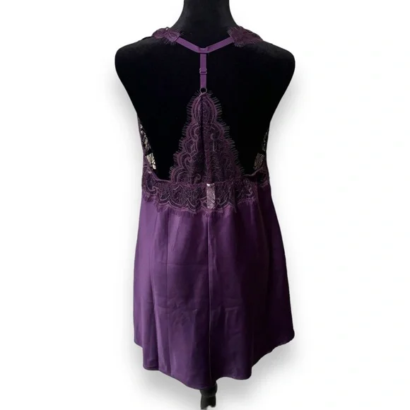 Adore Me Zandy Plum Silk and Lace Racerback Slip/Nightie with Adjustable Straps - Picture 6 of 14